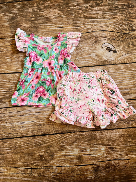 Hawaiian Floral Short Set